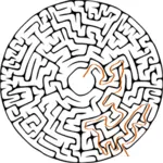 Sirkulær labyrint med løsning